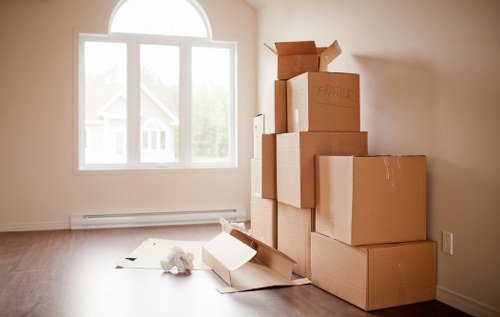 Boxes and packing materials prepared for a local move in Notting Hill