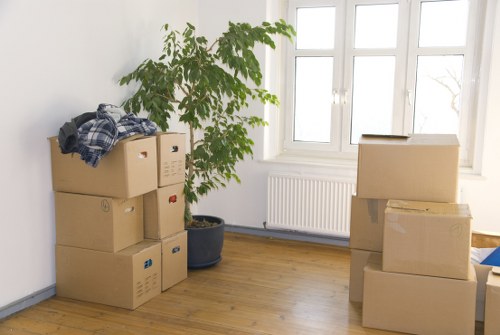 Packed moving boxes prepared for house removals in Nottinghill